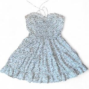 You + Tang Blue Floral Strapless Sundress Womens Medium Smocked Summer Dress